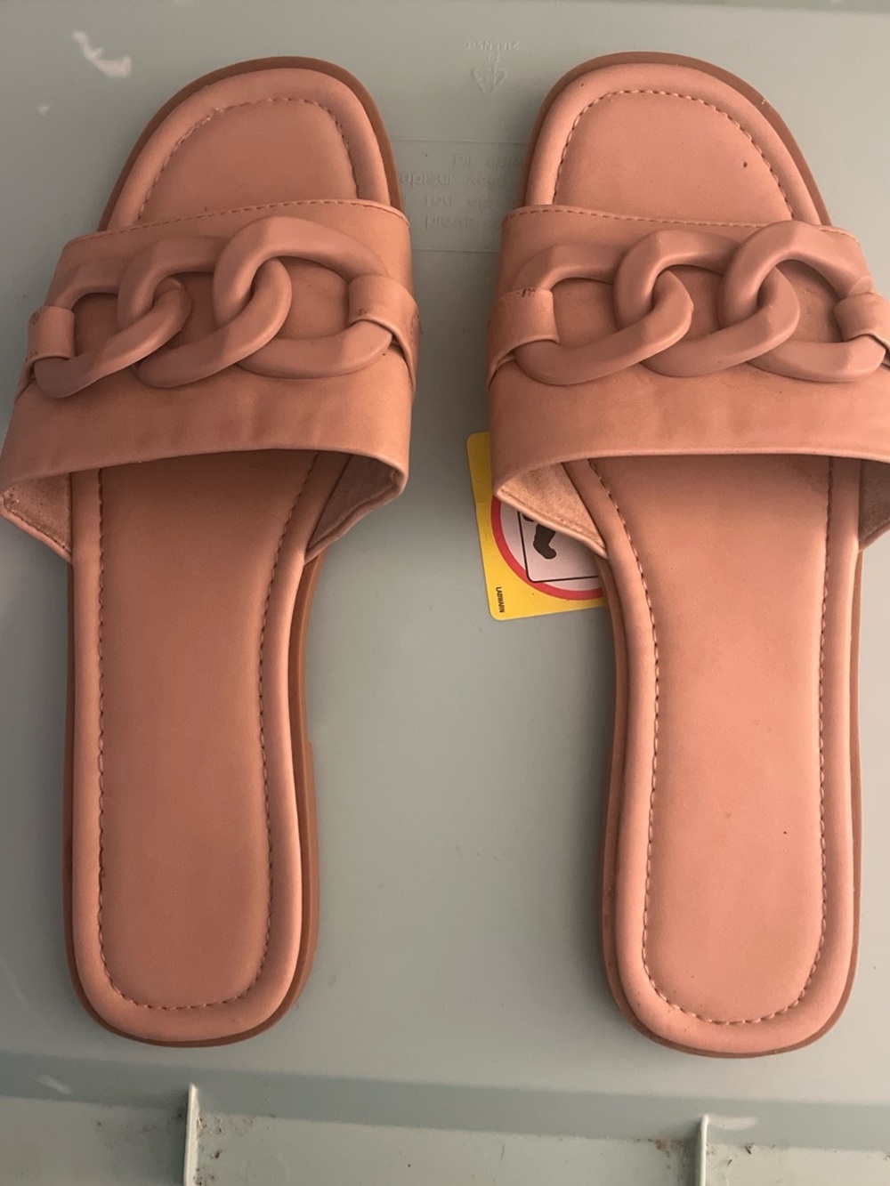 Avenue Peach-Pink Chain Slide Sandals